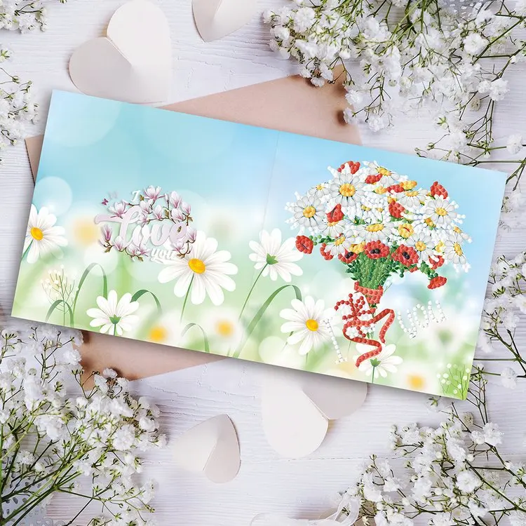 5D DIY Festival Folding Greeting flower Cards Gift Partial Drill Mosaic Thank you  Birthday Postcards