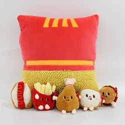 Cartoon Cute Hamburg Combination Plush Throw Pillow Doll French fries Chicken Leg Hot Dog Keychain Pendant Living Room Pillow