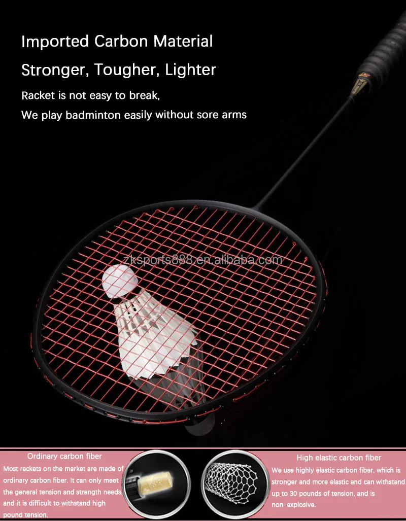 Hot Selling 6U 72g 100% Full Carbon Fiber Super Light Badminton Rackets