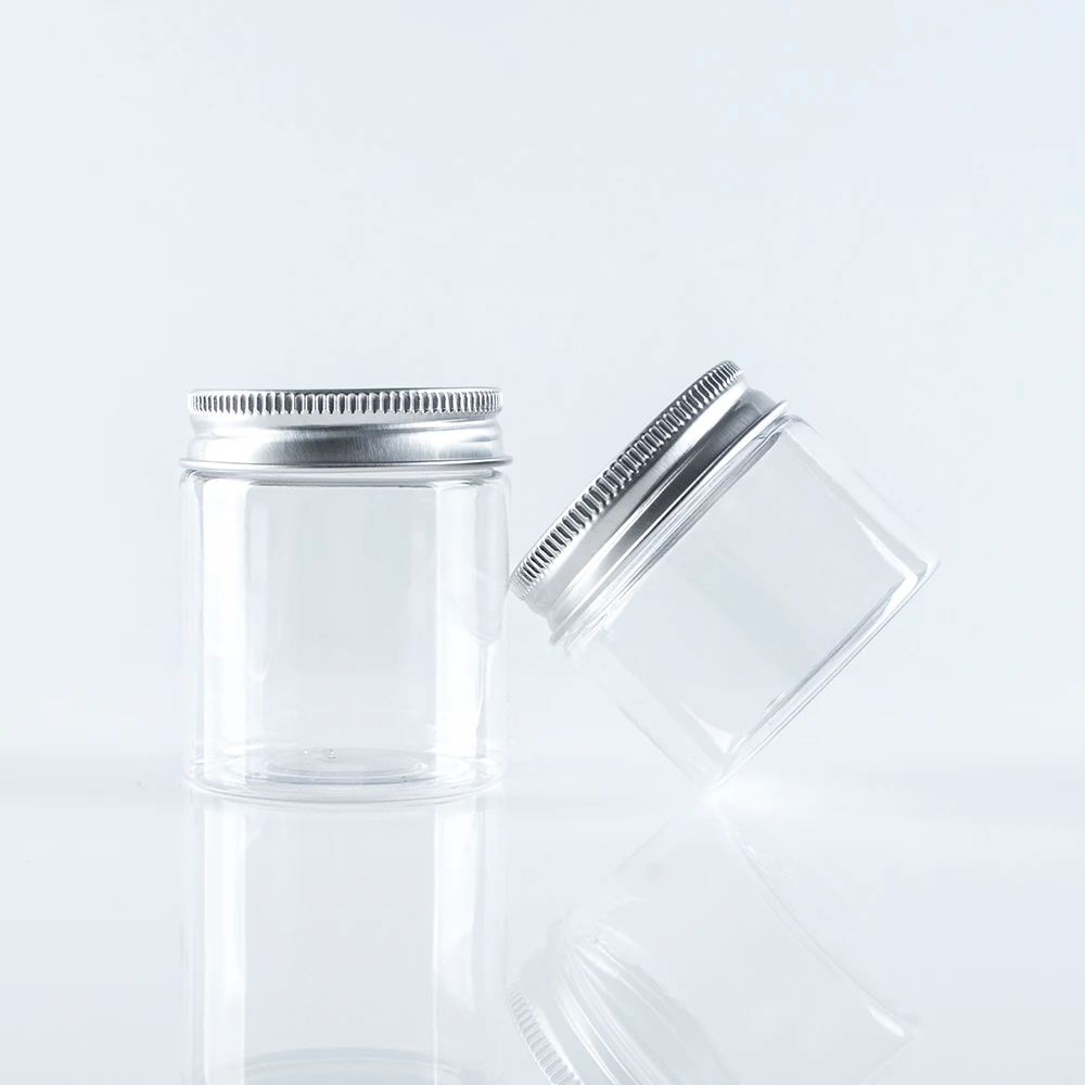 stock clear PET cosmetic cream jar with silver lid for ointment or balm