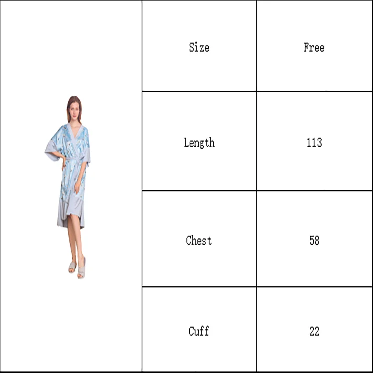 Animal Printed Sky Blue Thin Satin Silk Bathroom Robes High Quality Women Robe