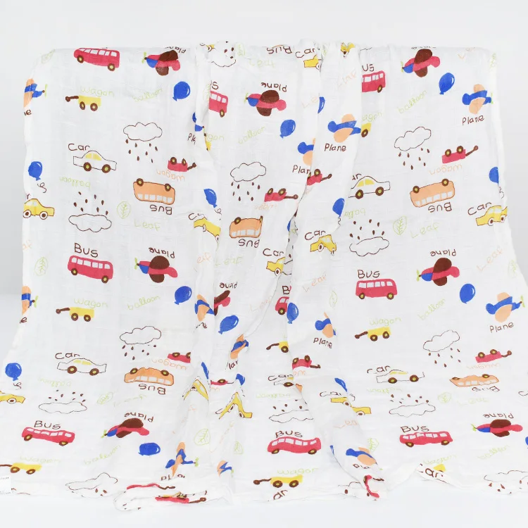 Hot Selling 120*120cm Leaves Printed Newborn Swaddle Blanket Breathable Animals Print Bamboo Cotton Muslin Swaddle Baby Blanket