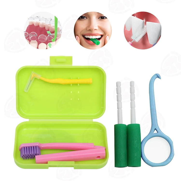 2024 New arrival Portable Plastic four in one Hygiene Products Orthodontic Toothbrush Oral Care Dental Travel Teeth Cleaning Kit