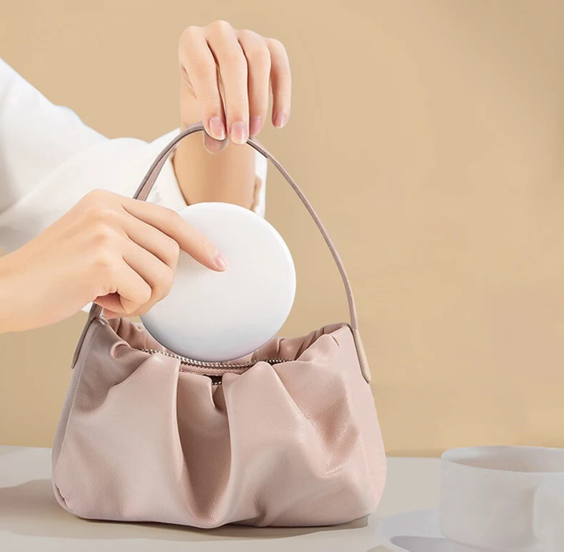 Compact Rechargeable Lighted Makeup Mirror Custom LOGO Handheld 2-Sided Travel LED Light Pocket Mirror