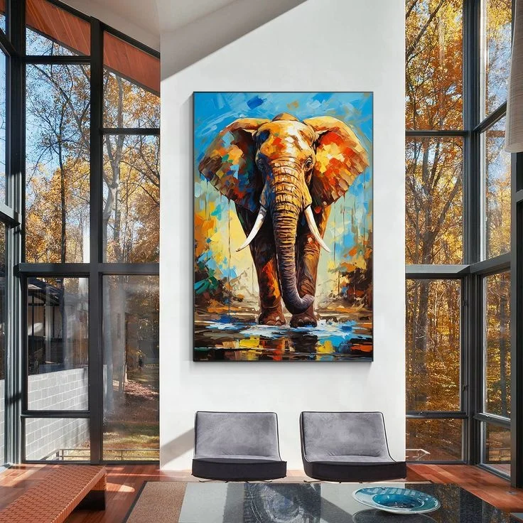 Handmade Modern POP Art Oil Painting Elephant Animal Wall Art Canvas Home Decoration