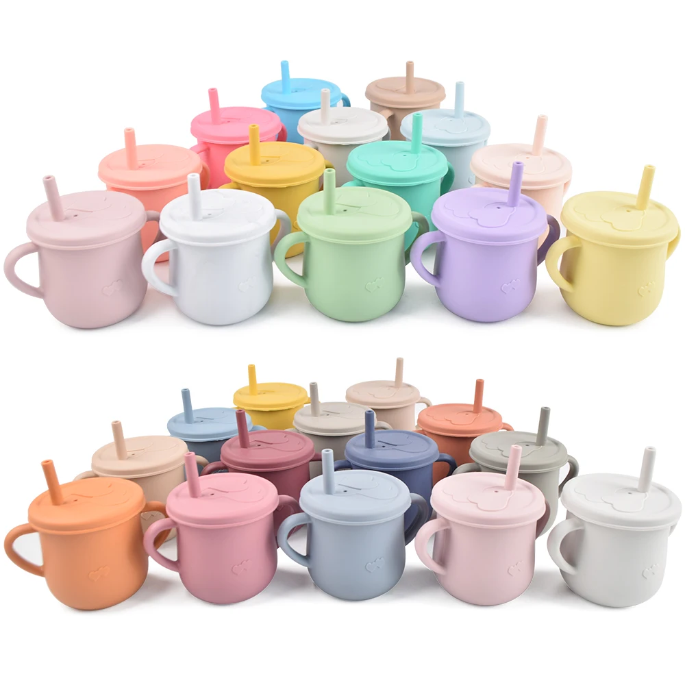 Silicone Kid Sippy Cups with Lids and Straws Raws Customise Clear Reusable Collapsible Foldable Rubber Minimalist Cups & Saucers