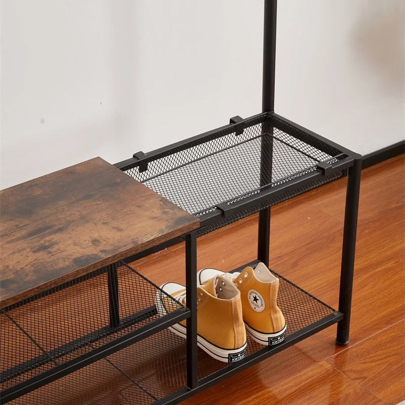 Luxury Wooden Rack Wall Hanger Hanger Floor Type Coat Rack Fixed Clothe Hanging Metal Clothing Apparel Display Shoe Rack Cabinet