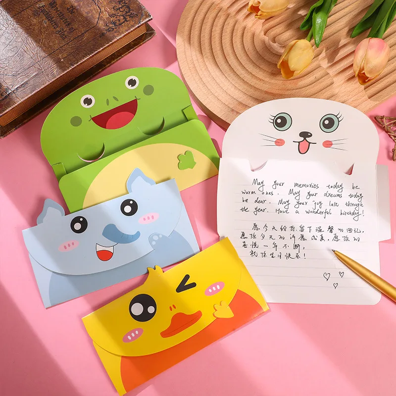 Милый мультяшный креативный тип конверта поздравительная открытка для школьного праздника детская свежая с животными сложенная сообщением
