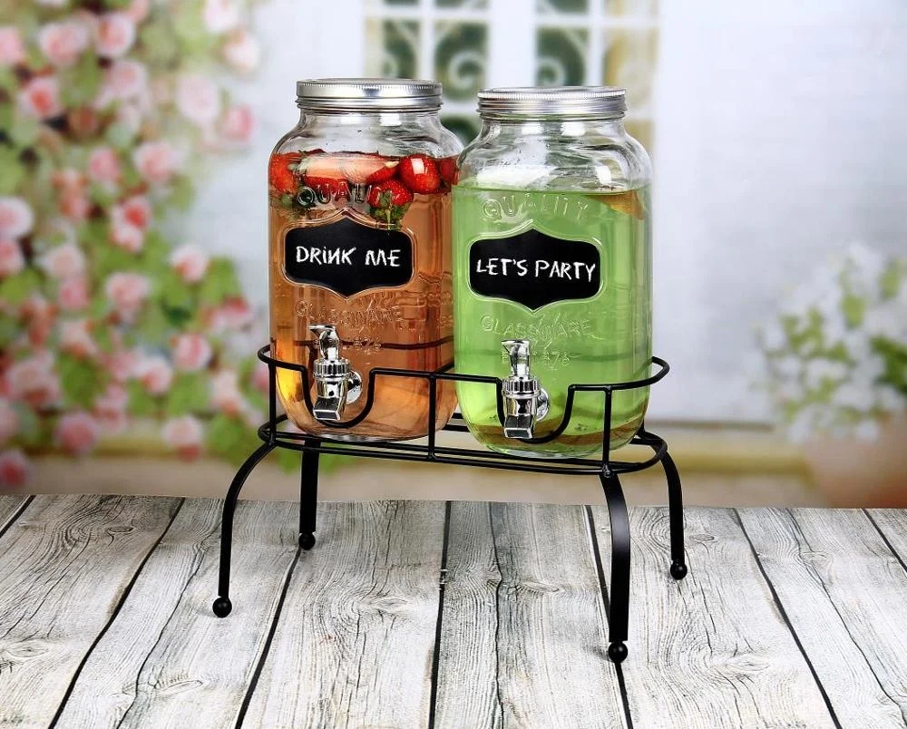 Food Grade Glass Beverage Drinking dispenser with metal