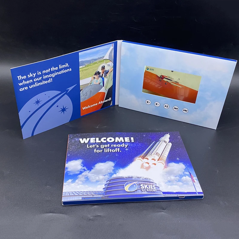 Softcover 400g Coated Paper 600mah 256MB Memory Video Brochure 5 inch LCD Screen with Buttons