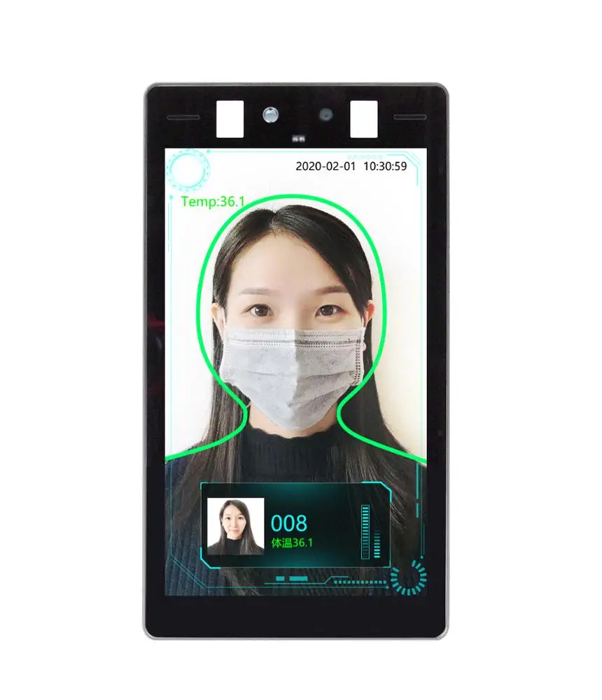 8 inch Non-Contact Infrar ed Thermo meter Body Face Recognition detection Time Attendance System Access Control