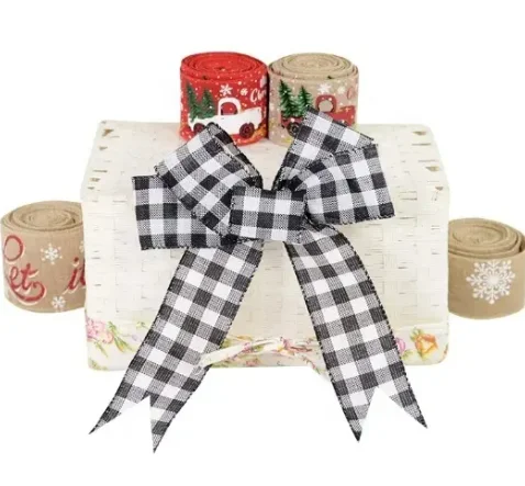 5m Christmas DIY Fabric Ribbon Burlap Ribbon With Wired Edge Gift Wrapping Christmas Tree Decor Ribbon DIY Wreath Bows Crafts