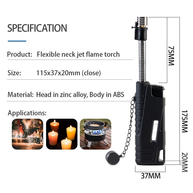 Outdoor Branded Flexible Neck Refillable butane Camping Sports Lighter One Jet Flame Torch Lighter