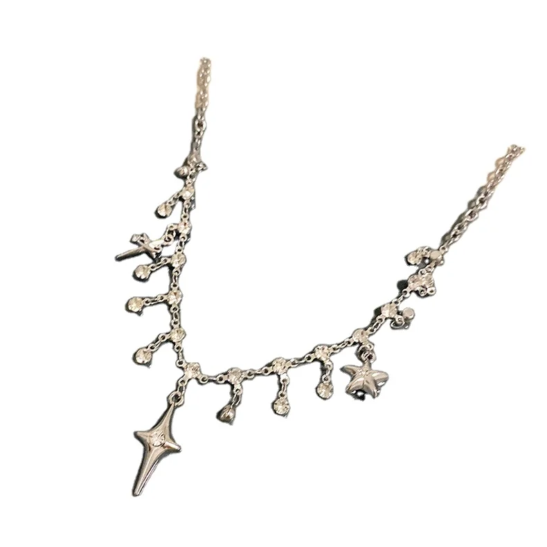 Shining Stars Pendant Clavicle Chains for Women Water Droplet Rhinestone Cross Moon Necklaces Jewelry Party Gifts
