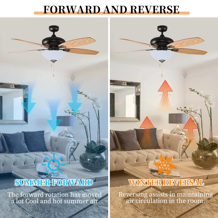 Factory Price Pull Chain Classic Silent Energy Saving 52 Inch Antique Rustic Ceiling Fan With Light