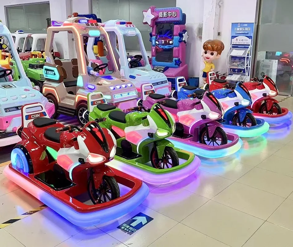 Amusement park kiddie rides motorbike electric battery operated luminous light up motorcycle bumper cars for sales
