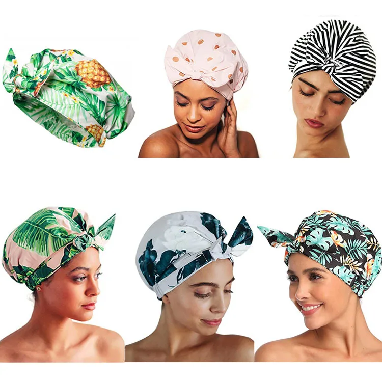 
Adjustable elastic bath turban hat waterproof women shower cap with bow 