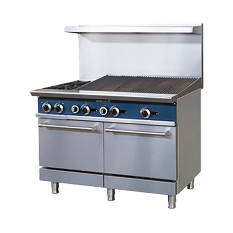 Коммерческая отдельно стоящая газовая плита из нержавеющей стали для приготовления пищи и гриль с духовкой