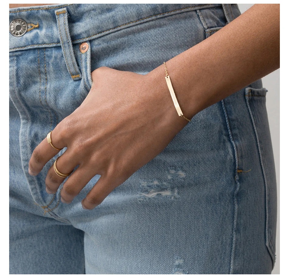 Low MOQ customized Message stainless steel bar bracelet engrave , charm bracelets stainless steel