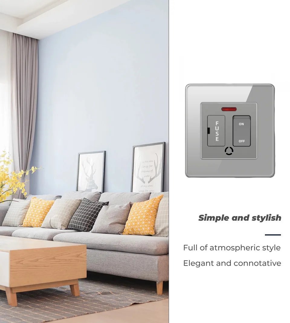 Ksmt UK 86 Standard wall fused switch Tempered Glass panel 13a wall switch wall switch with fuse