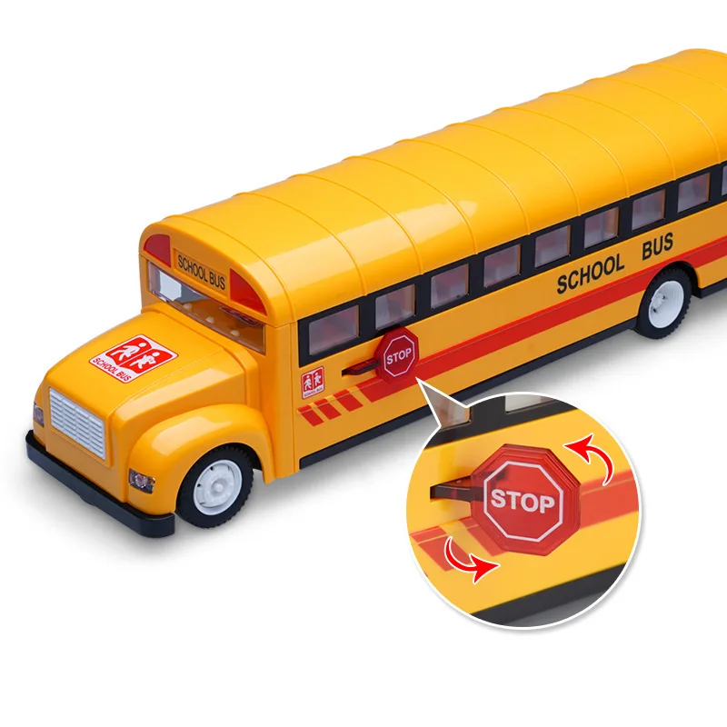 Die Cast Yellow Bright Bus Play Vehicles Diecast Plastic Pull Back School Bus Toy for Toddlers with Mechanism and Open Doors