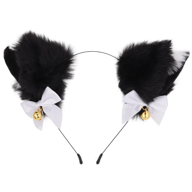Girls animal ear head band costume party faux fur headdress cosplay fox ear headband with bow