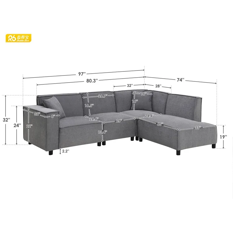 Modern Living Room Furniture Sofa Set Nordic Tech Fabric L Shape Sectional Sofas G547