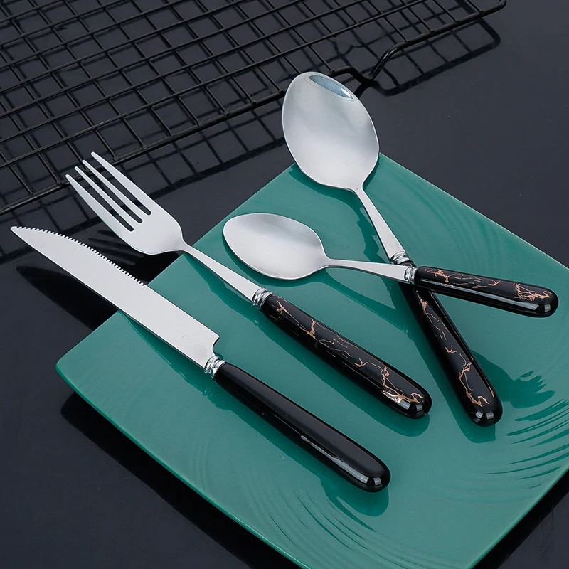 GEMEI Porcelain Handle Stainless Steel Tableware 24 Piece Cutlery Set Gift Packing Knife Fork Spoon Flatware Set