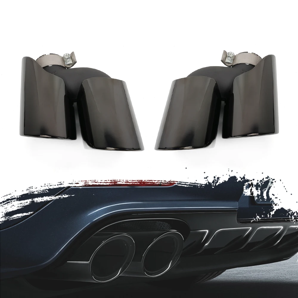1 Pair Tail Throat Muffler Pipe Black Stainless Steel Exhaust Pipe for Porsche Macan 19-21 Exhaust Tip