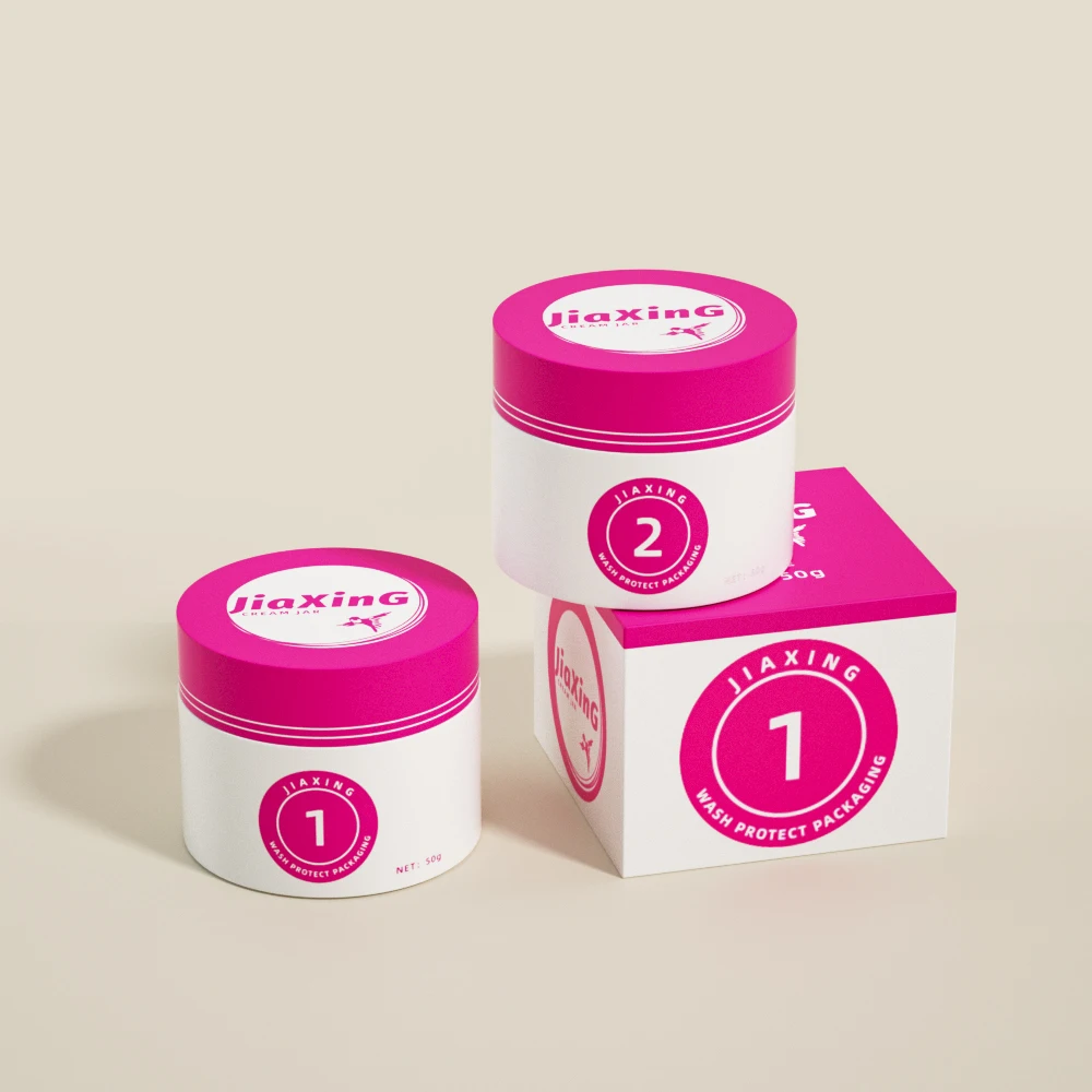 Customized paper box 5g 10g 20g 30g 50g pink cosmetics jars empty skincare packaging glass face cream jar with screw lid