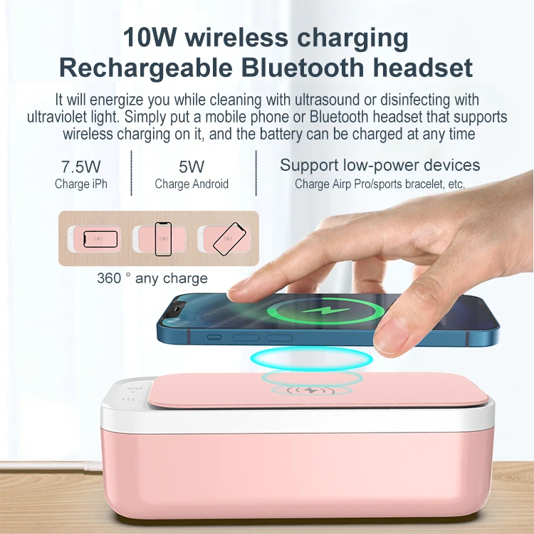 wholesale UV cell phone Cleaner with ultrasonic glasses cleaner 10W mobile phone Wireless Charging