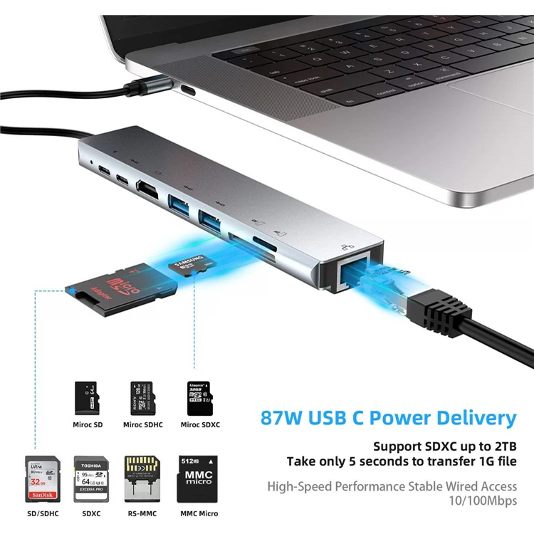 
8-in-1 Usb 3.1 Type-c Hub To 4k Hd Ml Usb-c Adapter For Macbook Pro 