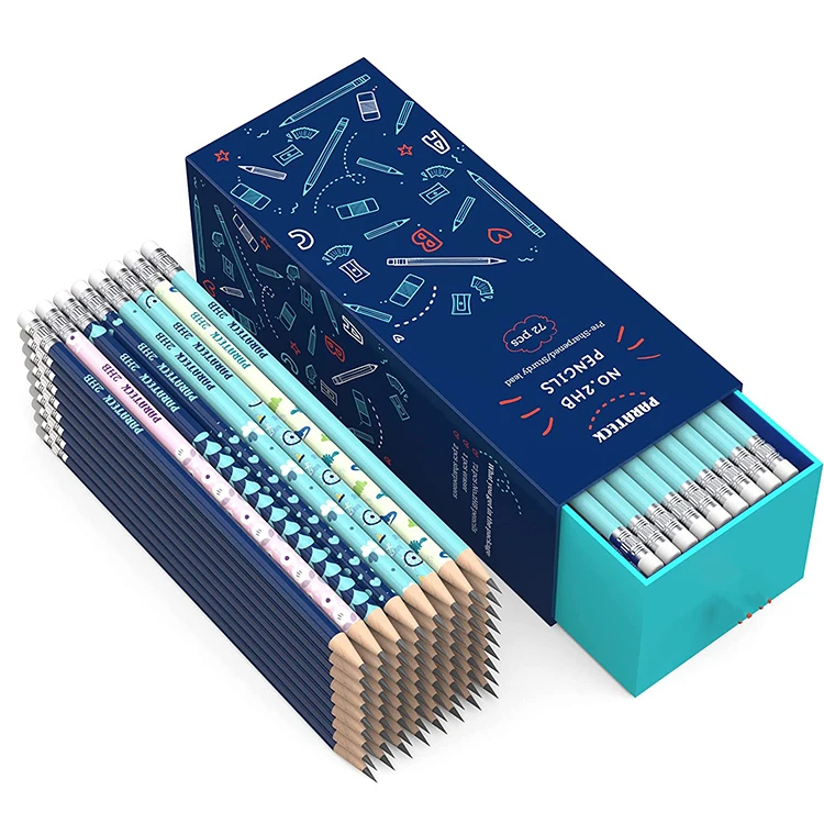 zhejiang manufacturer  premium wooden round blue promotion pencils with logo and pattern custom printed for school children