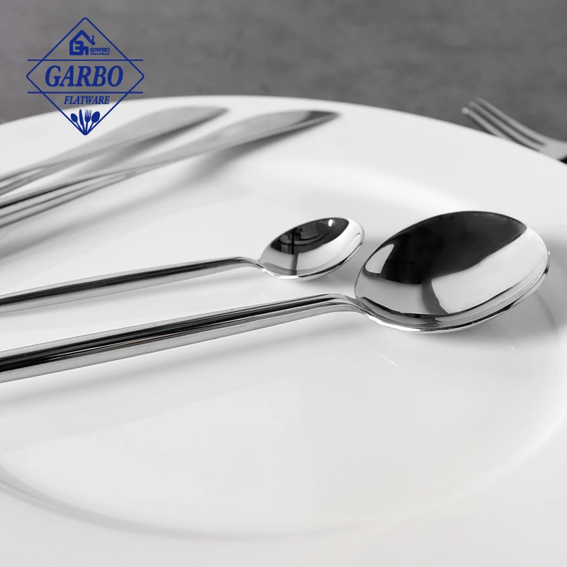 Top seller Portugal cutlery set high quality 304 SS mirror flatware set with thin handle silvery tableware flatware cutlery