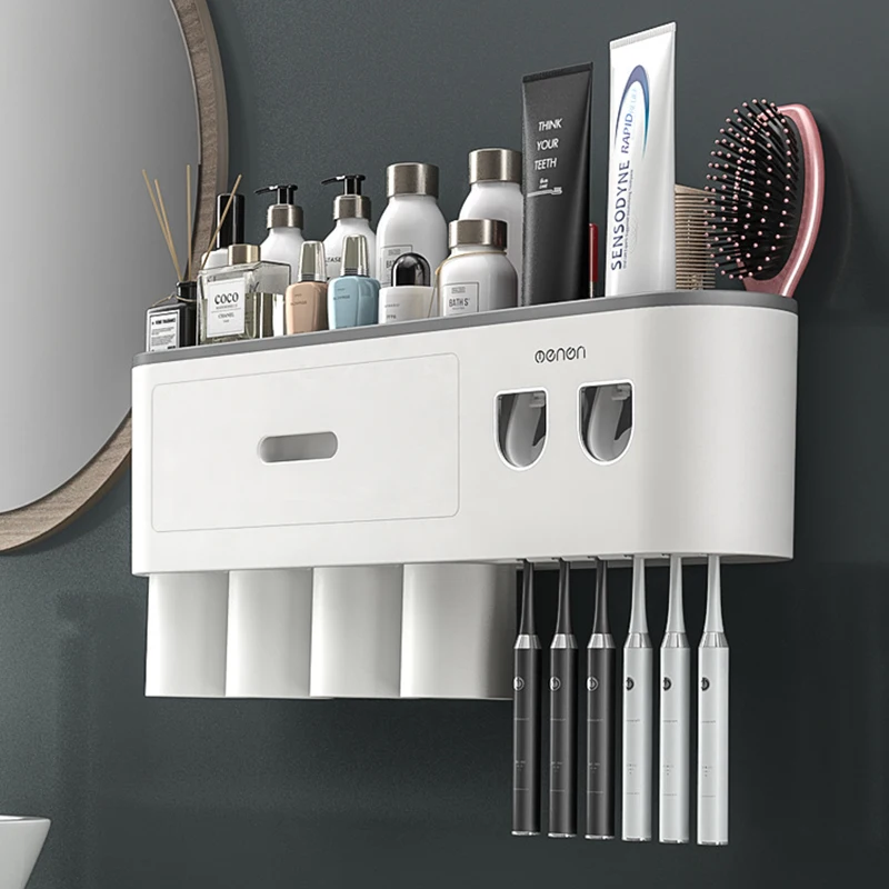 tooth paste dispenser with toothbrush holder 4 cups wall mounted fixing