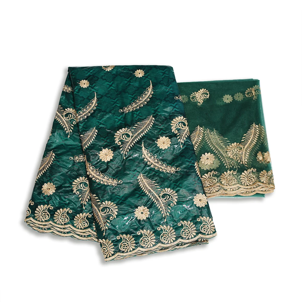 New 5 Yards Bazin and 2 Yards Lace for African Bazin Embroidery Design Bazin Riche