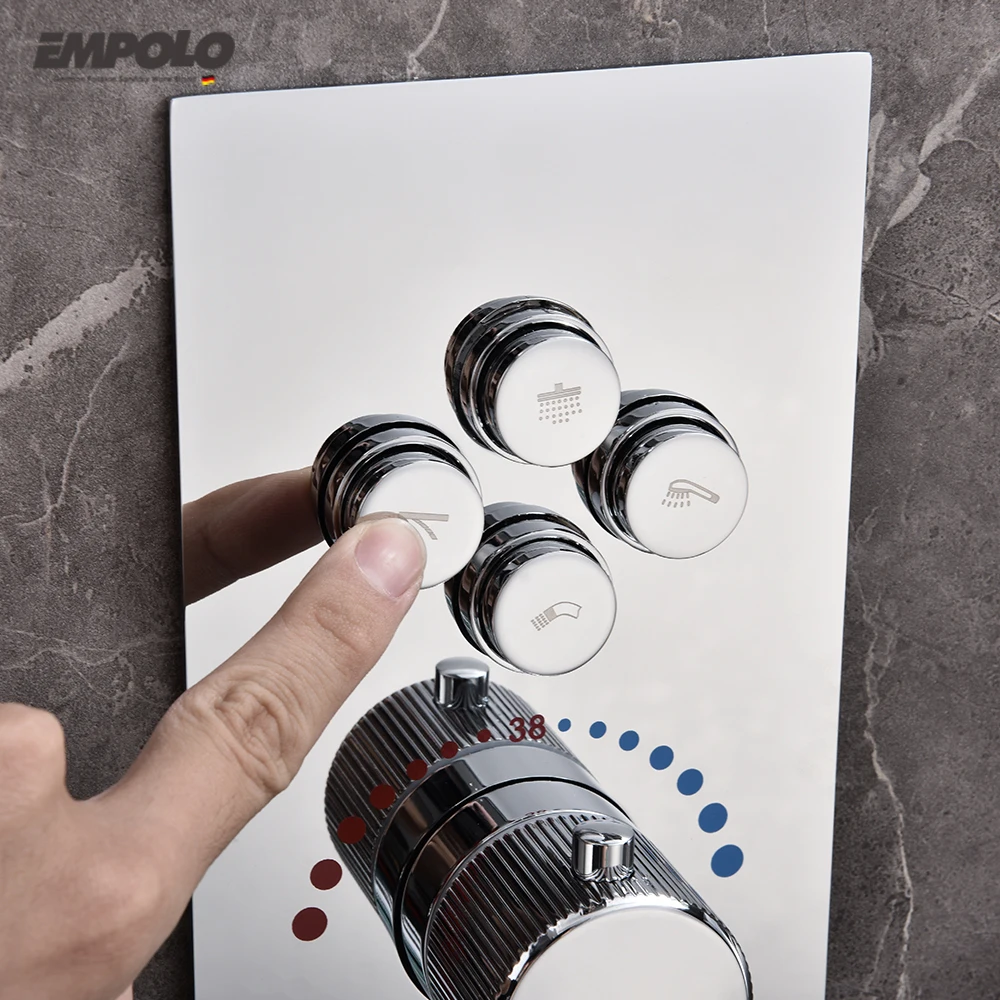 China concealed wall mount rain rainfall bathroom thermostatic shower push-button type brass shower head faucet mixer tap system