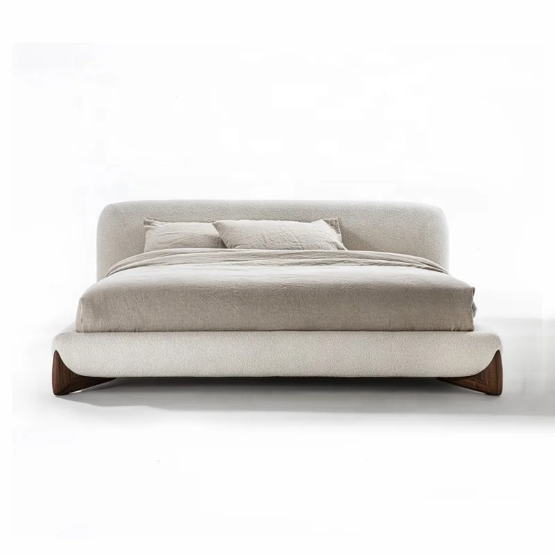 Factory Direct Sales Nordic Style solid wood Lamb Fabric Bed Bedroom Furniture Italian Luxury Modern King Size bed Set