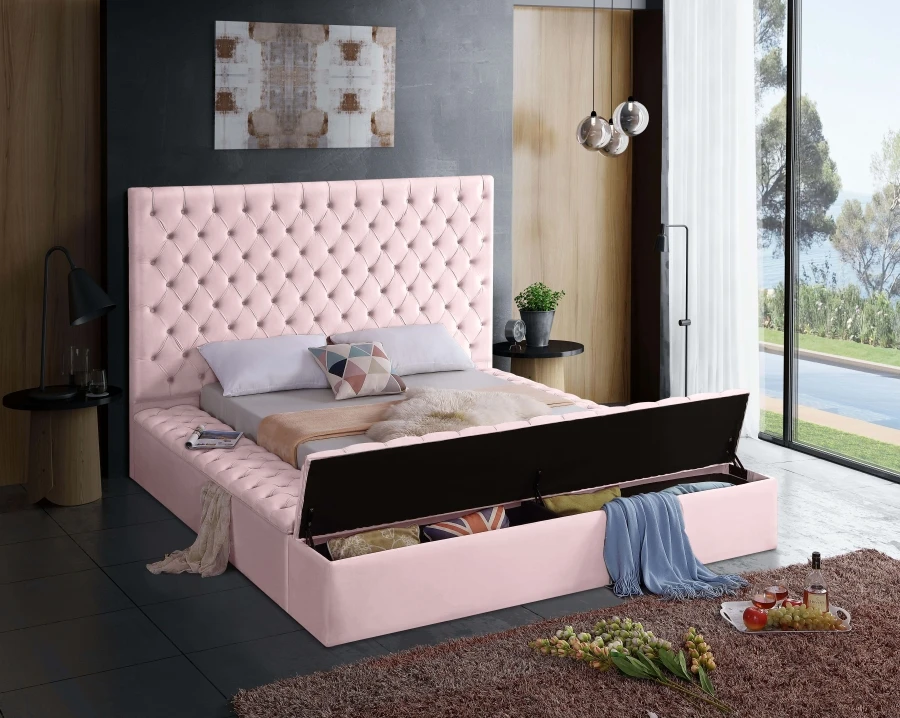Pinzhi home modern tall tufted storage platform Queen King size velvet beds cama lit foshan furniture bed frame set