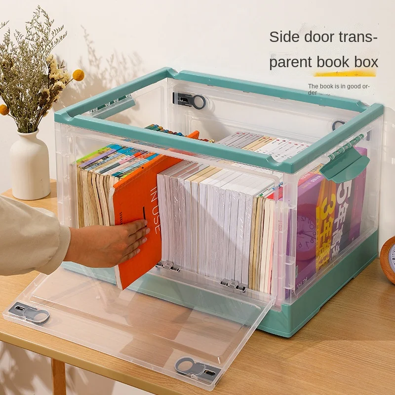 Folding book storage box Household plastic transparent storage box Student Book packing bookcase storage wholesale