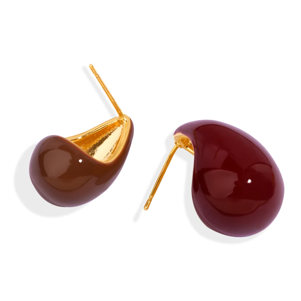 French new fashion retro personality niche design copper enamel color glaze water drop hollow earrings jewelry