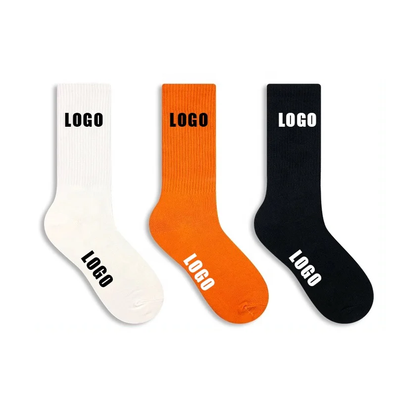 Unisex Custom Socks Logo Custom Sport Socks Orange White Crew Sports Socks Custom Logo