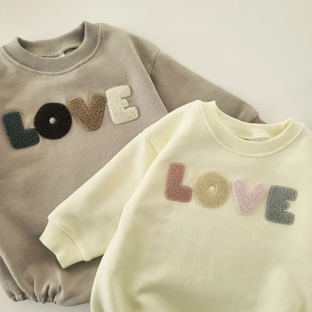 Custom Print Baby LOVE Embroidery Sweatshirt Romper infant Clothes Cotton Baby Romper Bodysuit Wholesale Baby Rompers Bodysuit