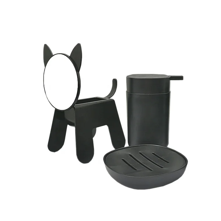 2019 innovative promotional gifts beauty  black cat  mirror  bathroom washroom five set plastic  bathroom  accessory