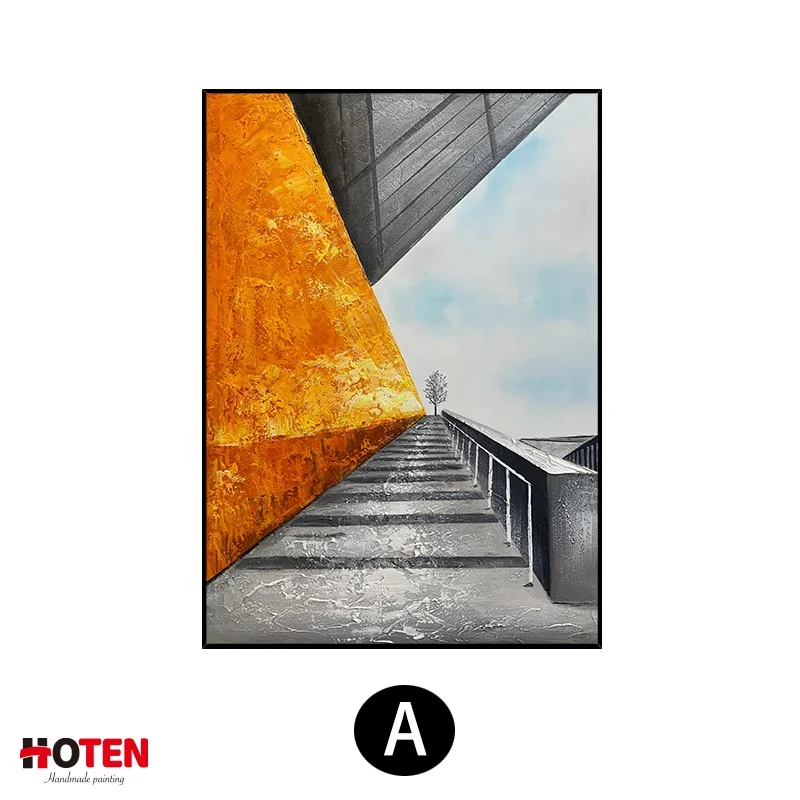 Modern abstract black and white orange background wall painting hand-painted architectural corridor oil painting
