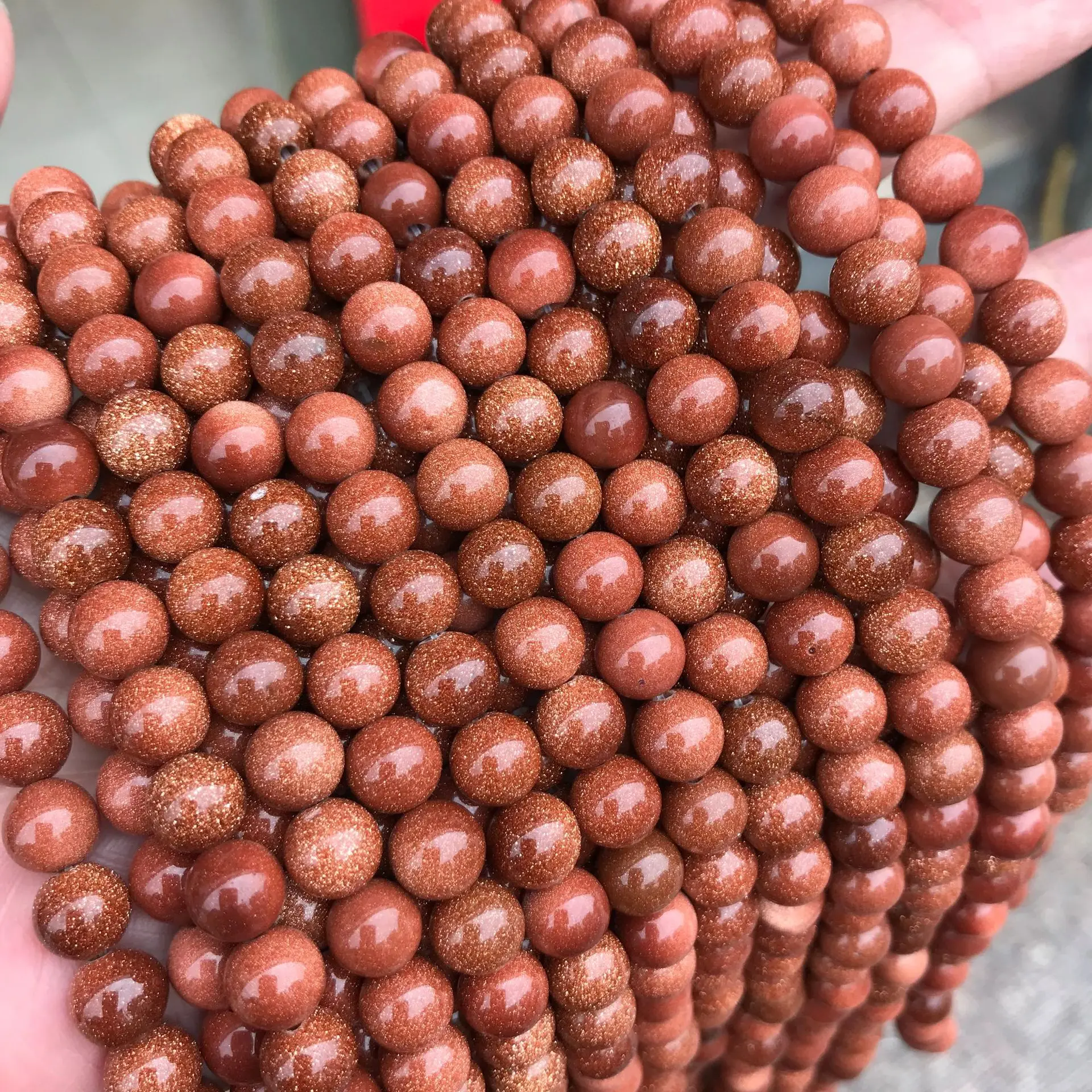 Wholesale Natural Sand Stone Beads Polished Smooth Loose Round Red Blue Mix Golden Sandstone Beads for Jewelry Making