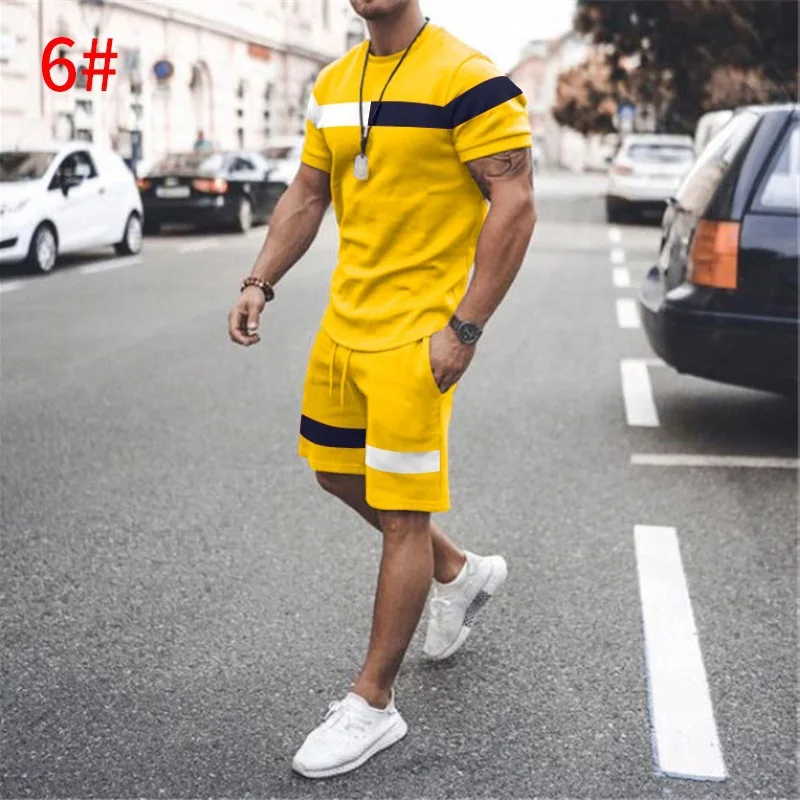 Summer Men Set Fashion Patchwork Shorts Sets 2 Pieces Men Shorts Set