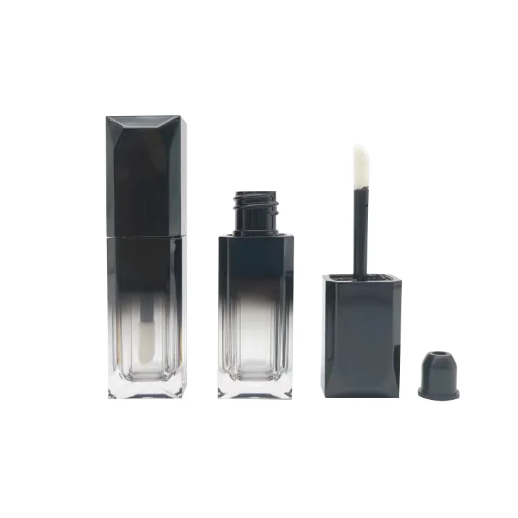 Square shape gradient black lip gloss tube container PET lipstick tube
