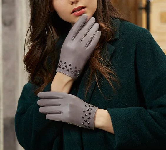 ZF1013 Женская палец грелки штыри кожаные перчатки