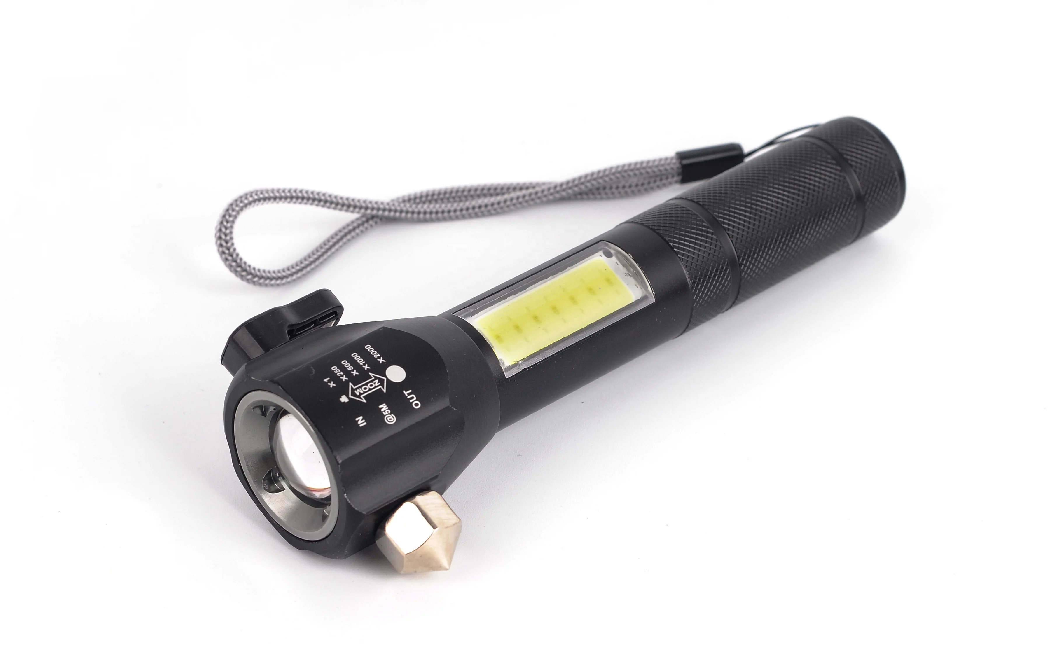 Car Safety Hammer Explosion Proof Flashlight Self Rescue Escape Multifunctional Emergency Flashlight Rechargeable T6 Flashlight